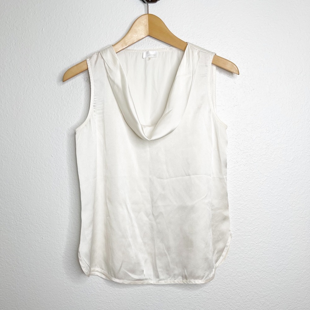 Ecru Womens 100% Silk Cowl Neck Sleeveless Blouse Ivory White Size S